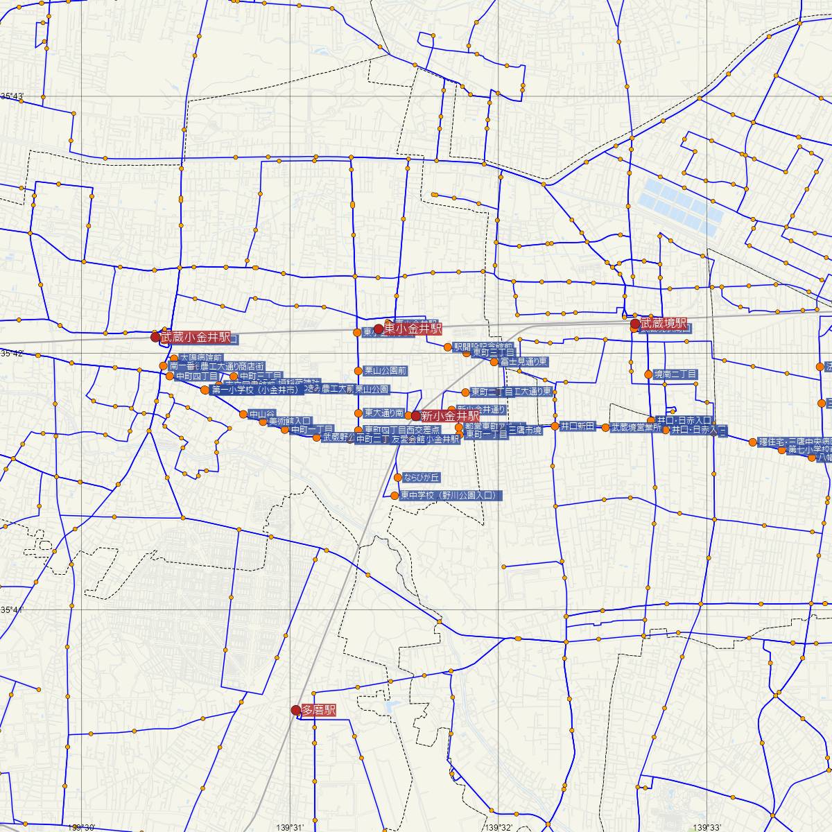 新小金井駅（西武鉄道）周辺のバス路線図