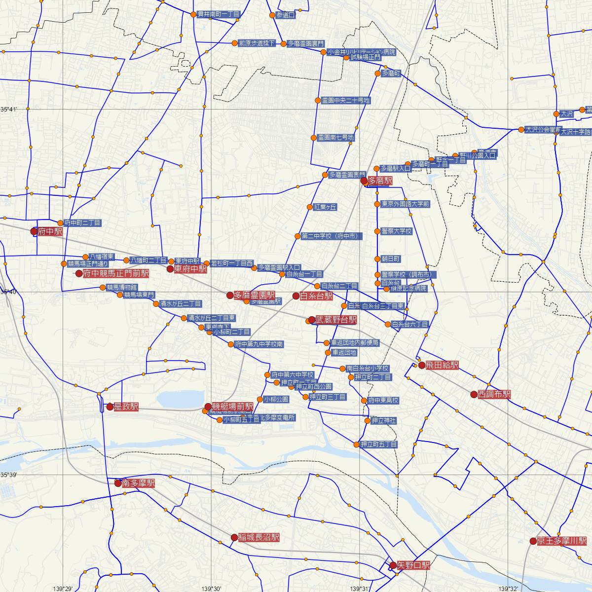 白糸台駅（西武鉄道）周辺のバス路線図