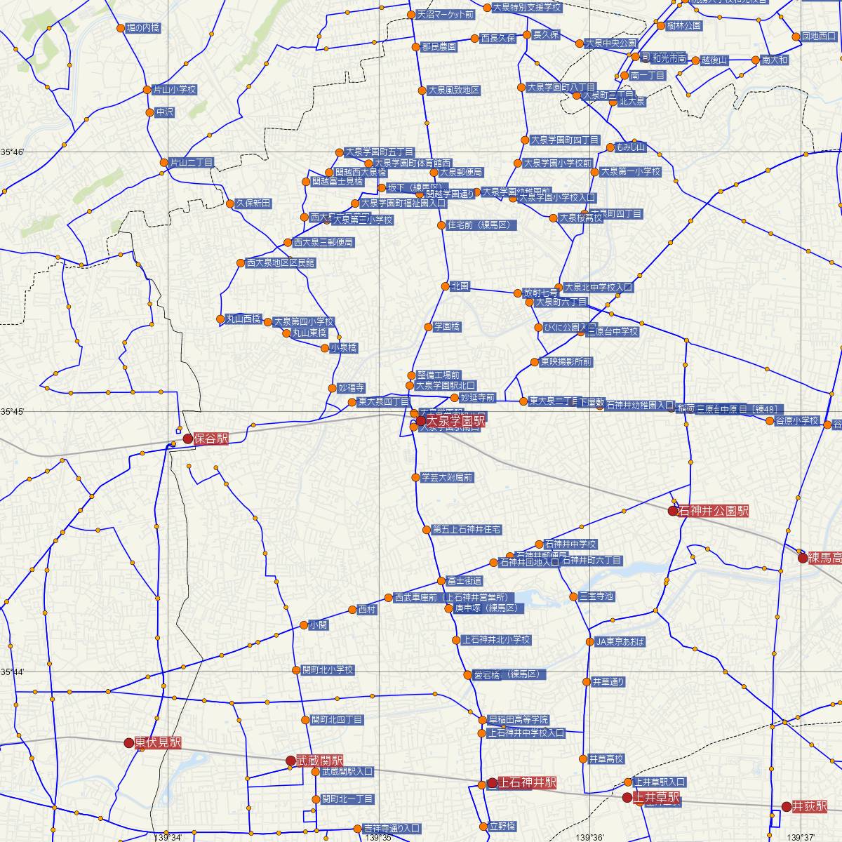 大泉学園駅（西武鉄道）周辺のバス路線図