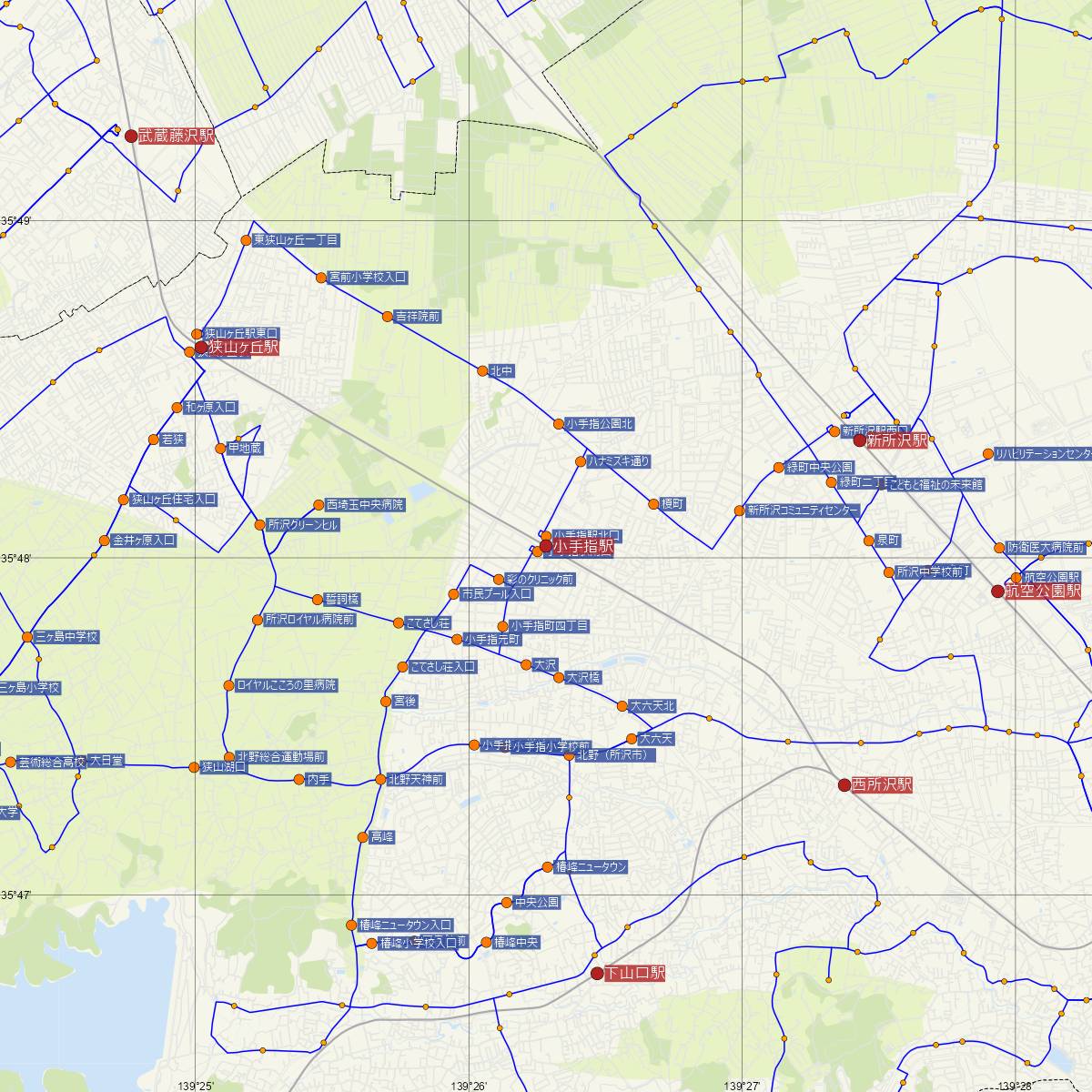 小手指駅（西武鉄道）周辺のバス路線図