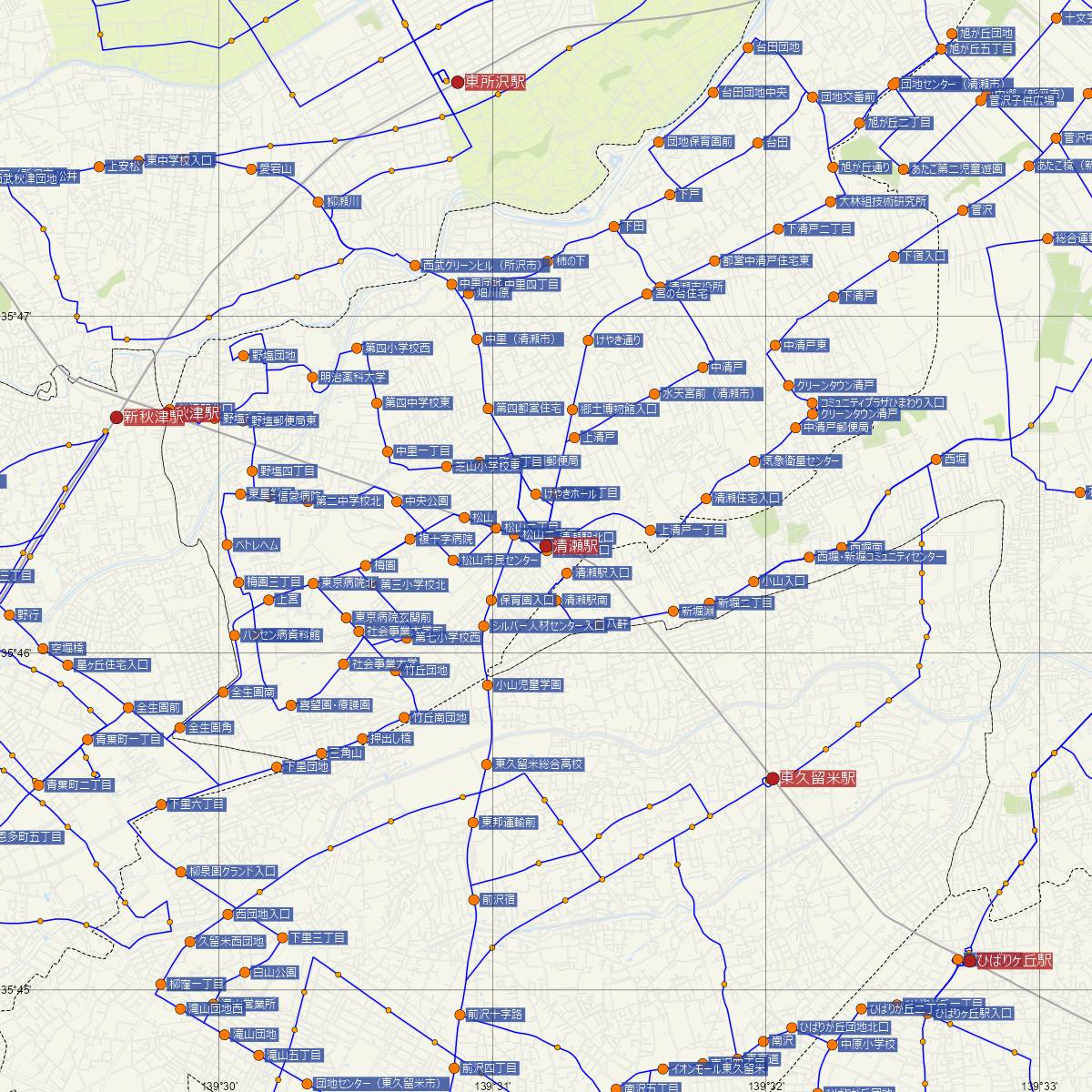 清瀬駅（西武鉄道）周辺のバス路線図