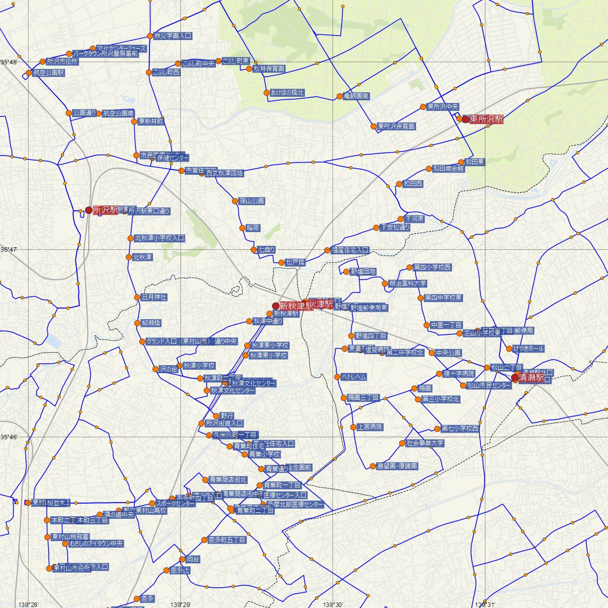 秋津駅（西武鉄道）周辺のバス路線図