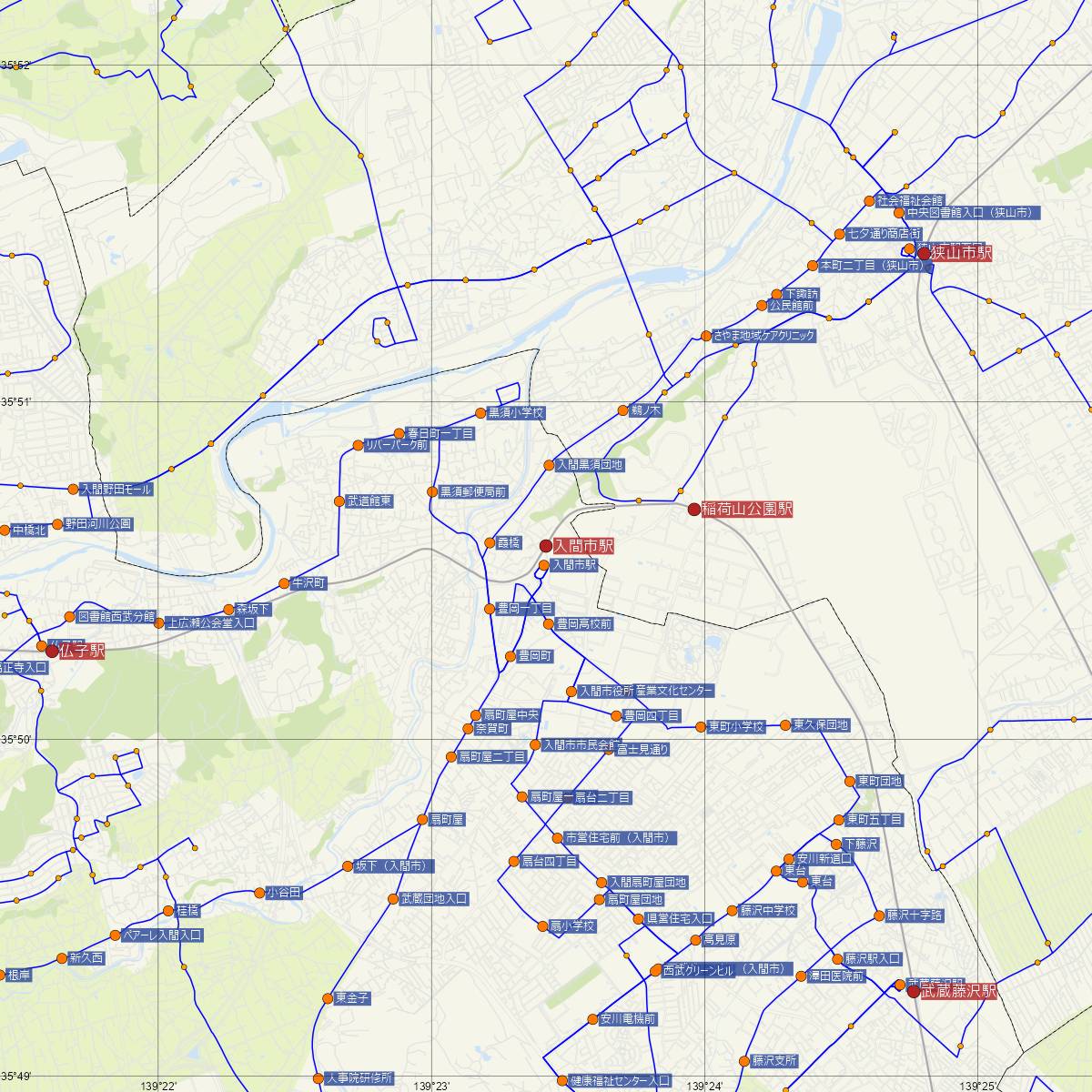 入間市駅（西武鉄道）周辺のバス路線図