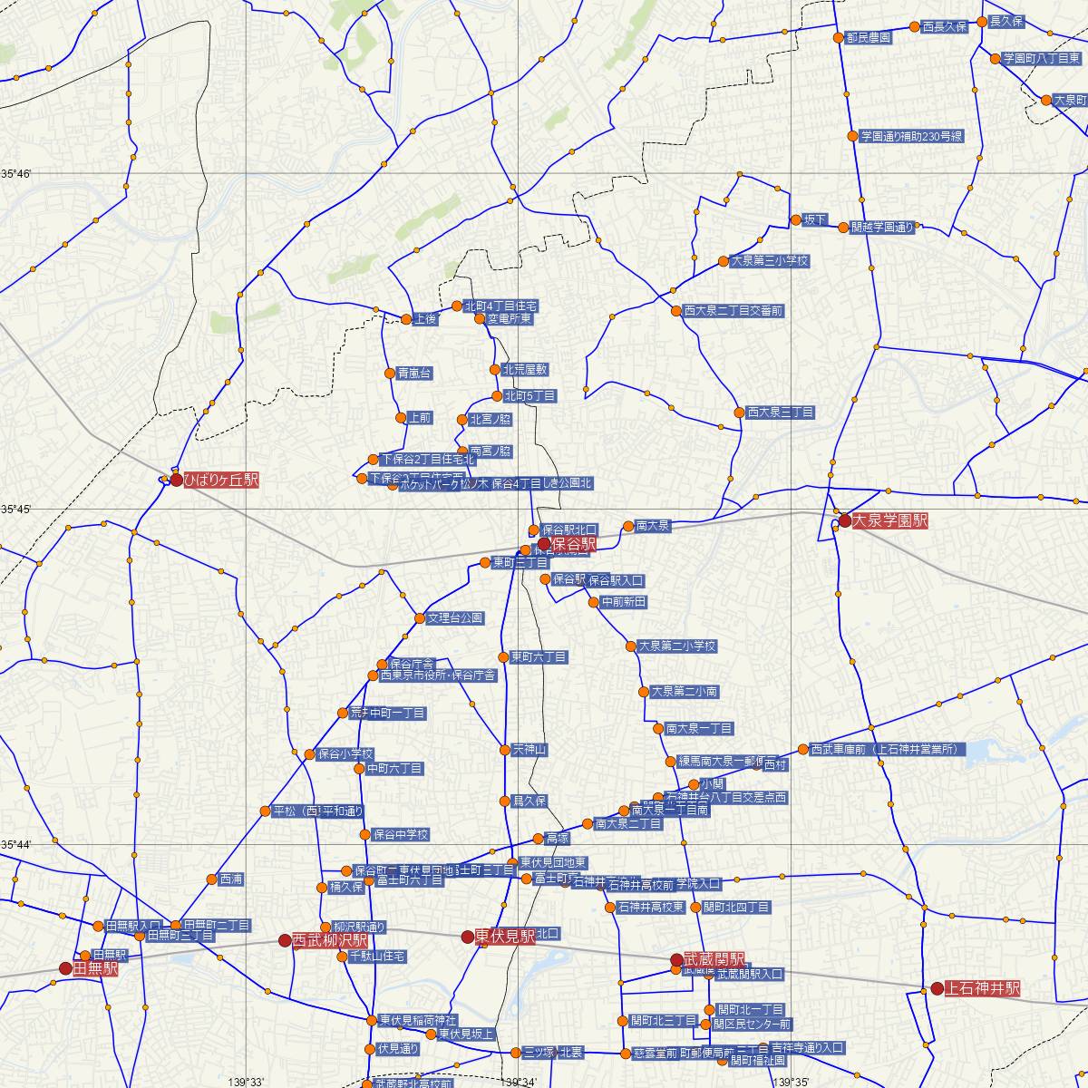 保谷駅（西武鉄道）周辺のバス路線図