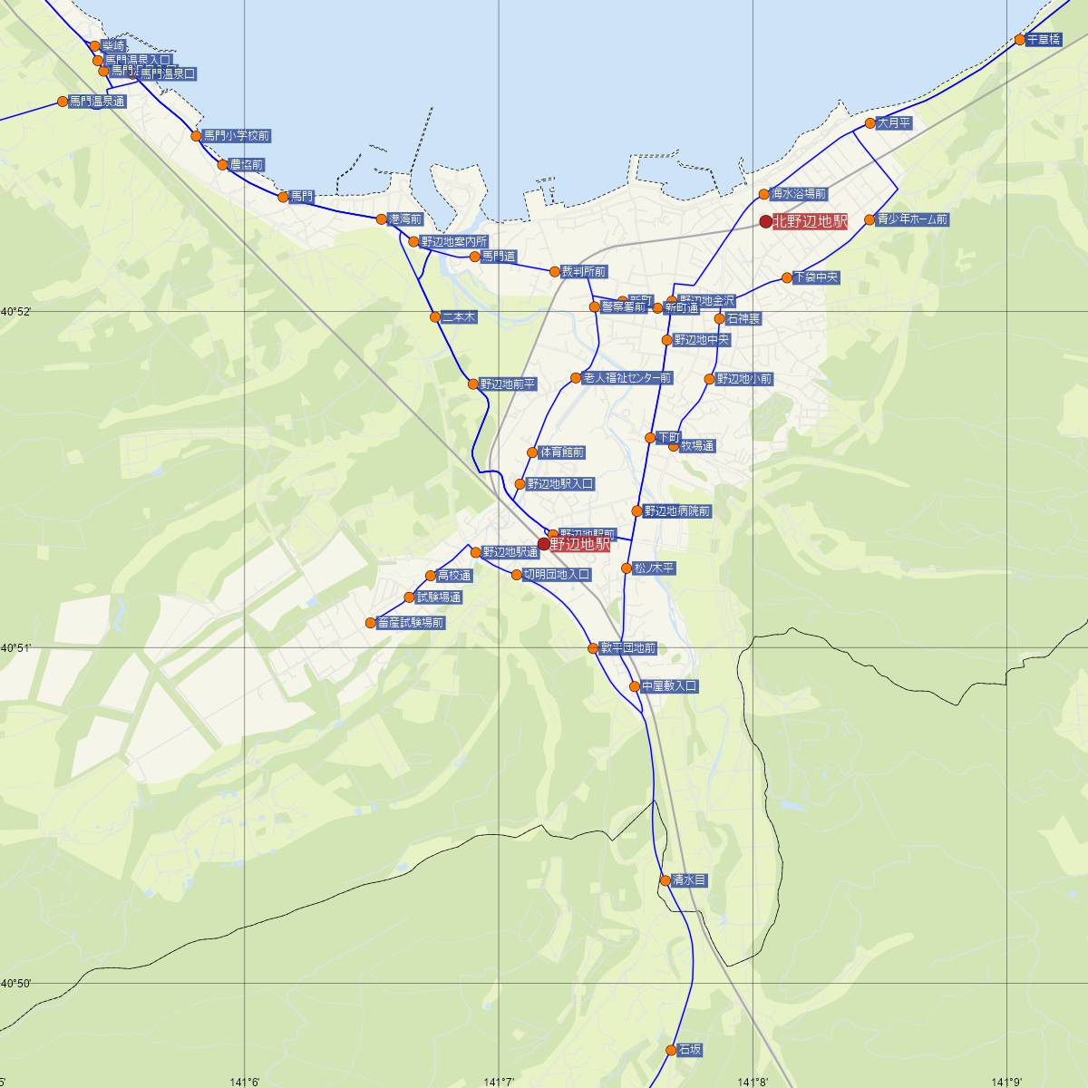 野辺地駅（青い森鉄道）周辺のバス路線図