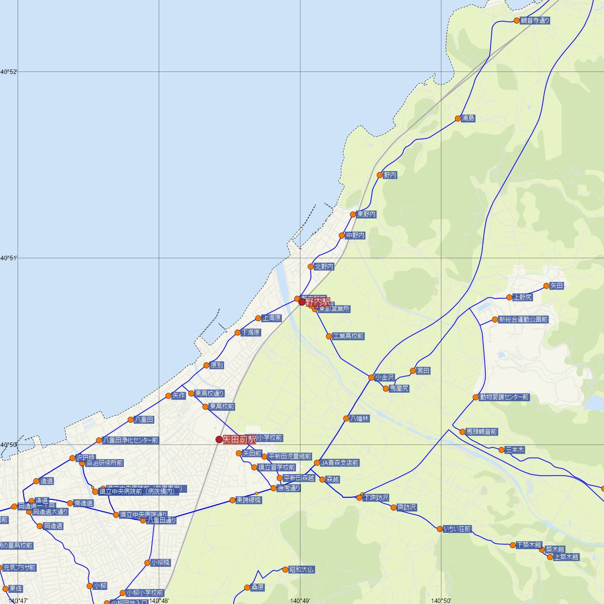 野内駅（青い森鉄道）周辺のバス路線図