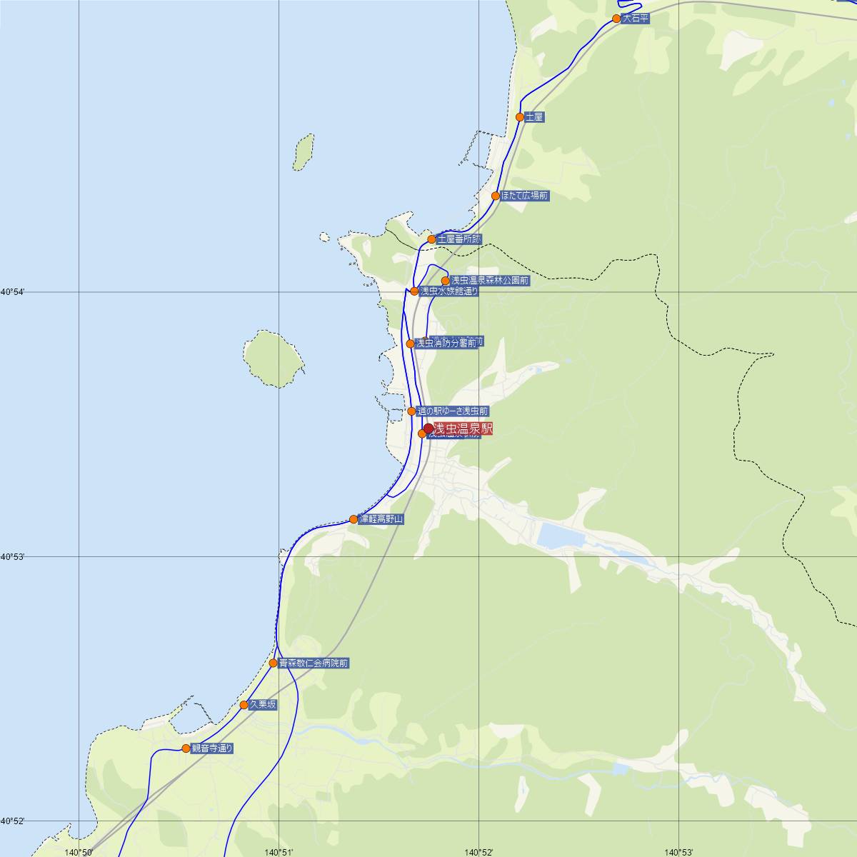 浅虫温泉駅（青い森鉄道）周辺のバス路線図