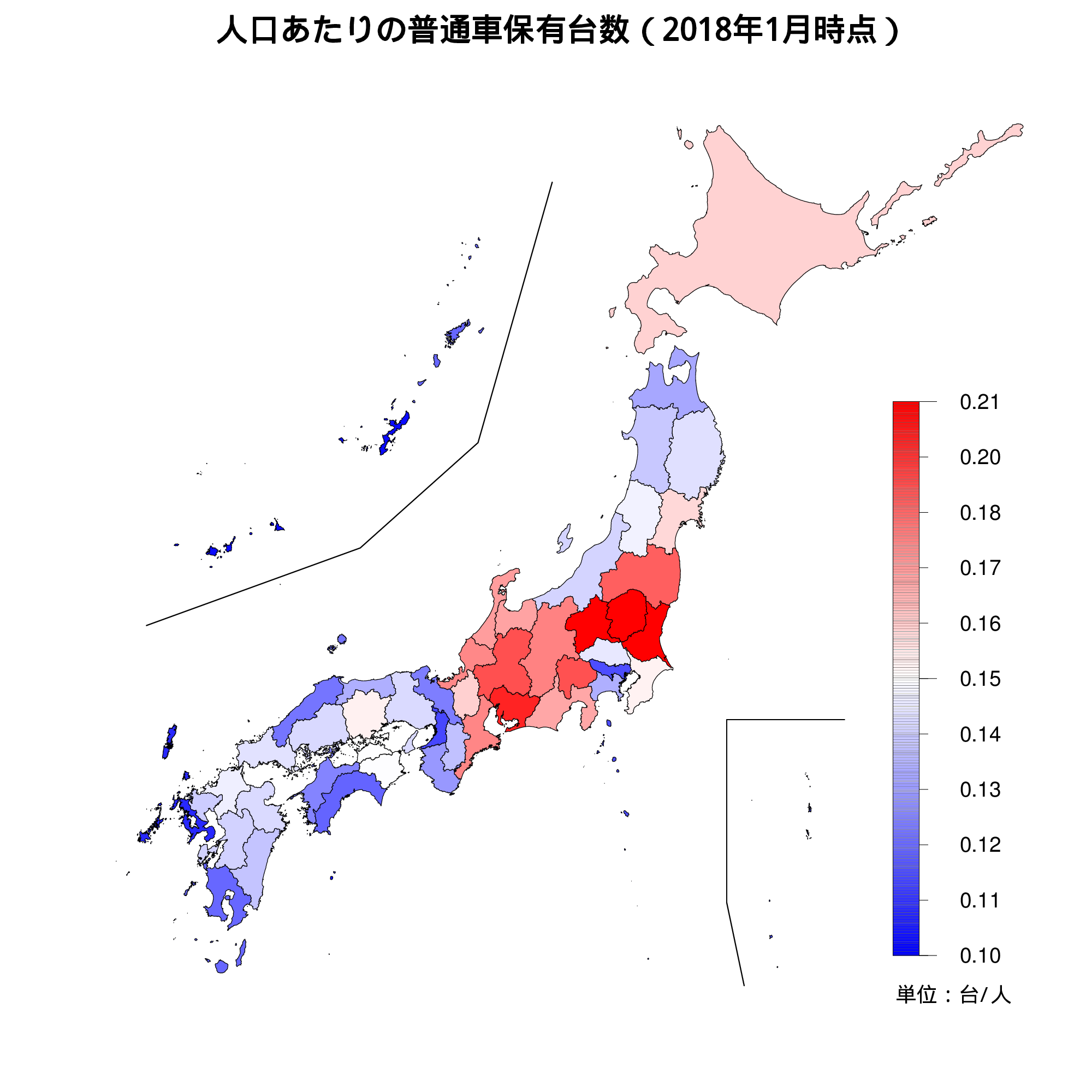 人口あたりの普通車保有台数