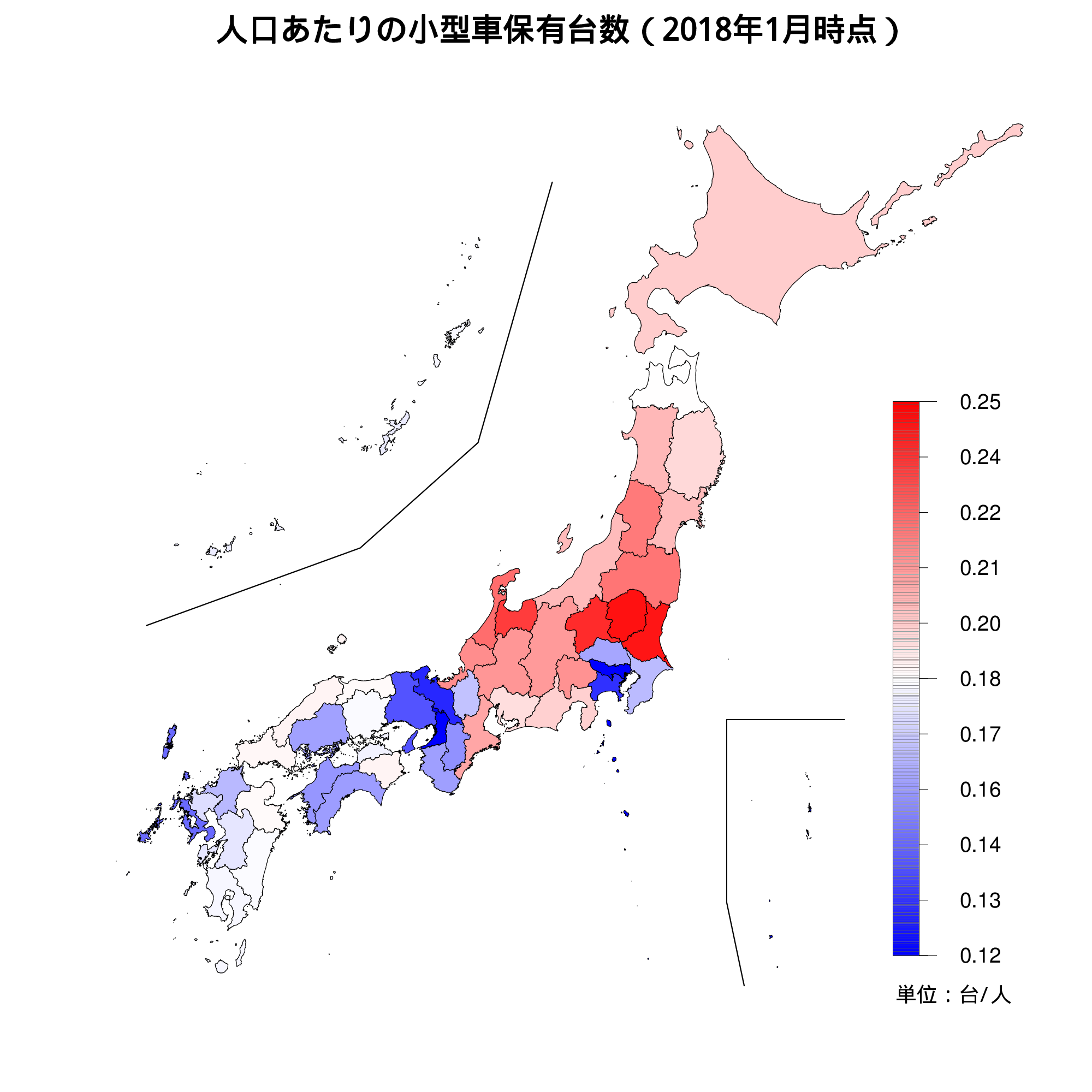 人口あたりのコンパクトカー保有台数